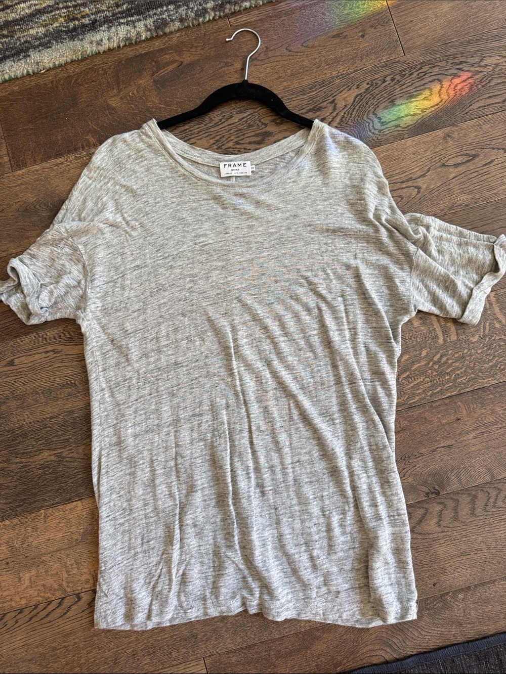 Frame Denim Heather Grey Short linen Sleeve Tee